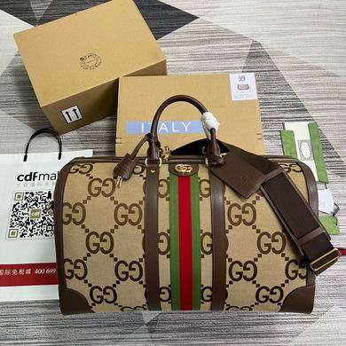 Gucci Aria Jumbo GG Large Duffle Bag in Camel Canvas with Web Stripe