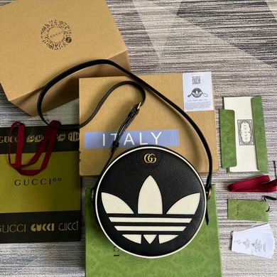 Gucci x adidas Ophidia Round Shoulder Bag in Black and White Leather