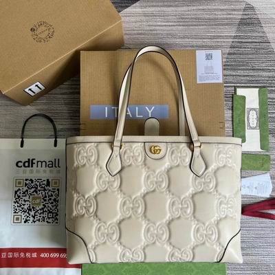 Gucci GG Matelassé Medium Tote Bag in Cream Embossed Leather