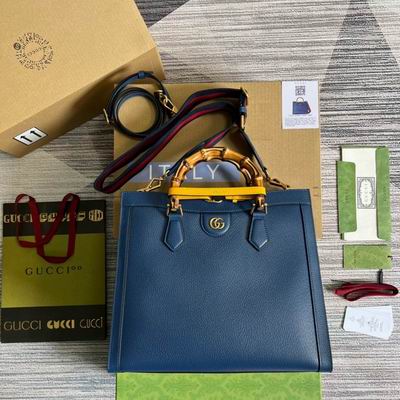 Gucci Diana Medium Tote Bag in Blue Leather with Bamboo Handles