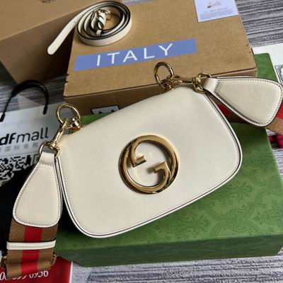Gucci Blondie Shoulder Bag in White Leather with Interlocking G and Web Strap