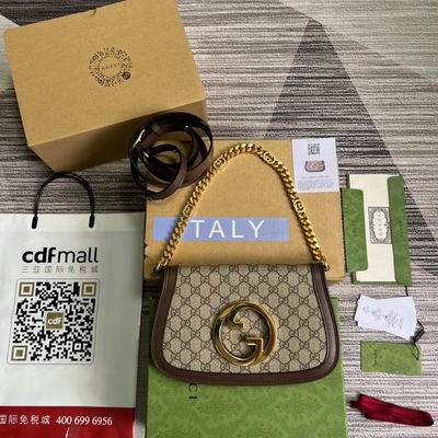 Gucci Blondie Shoulder Bag in Beige/Ebony GG Supreme Canvas with Chain Strap