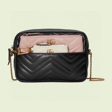 Gucci GG Marmont Mini Camera Bag in Black Matelassé Leather with Pouches