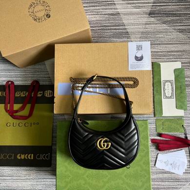 Gucci GG Marmont Half-Moon Mini Bag in Black Matelassé Chevron Leather