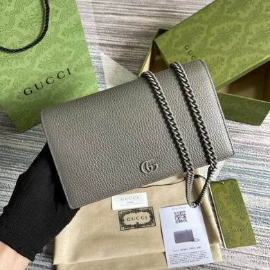Gucci GG Marmont Leather Chain Wallet in Gray Grained Leather