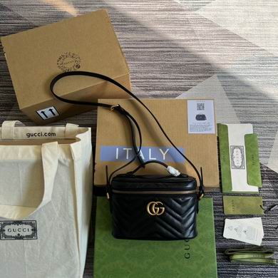 Gucci GG Marmont Mini Top-Handle Vanity Bag in Black Matelassé Leather