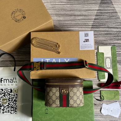 Gucci Ophidia Mini Belt Bag in GG Supreme Canvas with Green and Red Web