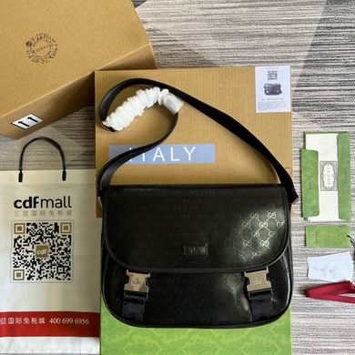 Gucci GG Embossed Flap Messenger Bag in Black Leather with Buckle Closures