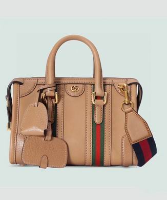 Gucci Mini Duffle Top-Handle Bag in Beige Leather with Web Strap