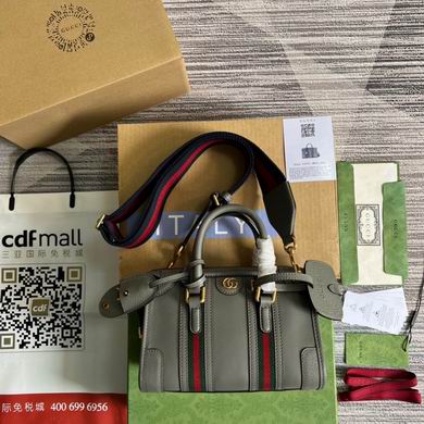 Gucci Bauletto Small Top-Handle Bag in Grey Leather with Web Strap