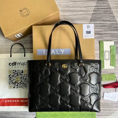 Gucci GG Matelassé Medium Tote Bag in Black Embossed Leather