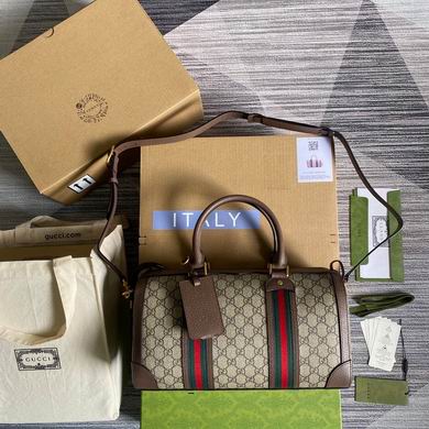 Gucci Ophidia Medium GG Supreme Canvas Duffle Bag with Web Stripe
