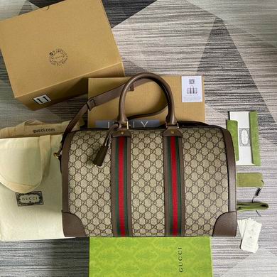 Gucci Savoy Large Duffle Bag in Beige/Ebony GG Supreme Canvas with Web