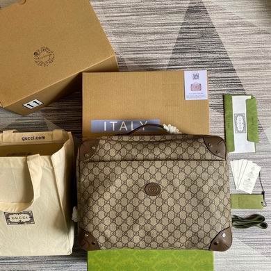 Gucci Interlocking G Structured Briefcase in Beige and Ebony GG Supreme Canvas