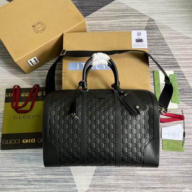 Gucci Signature Duffle Bag in Black GG-Embossed Leather with Strap