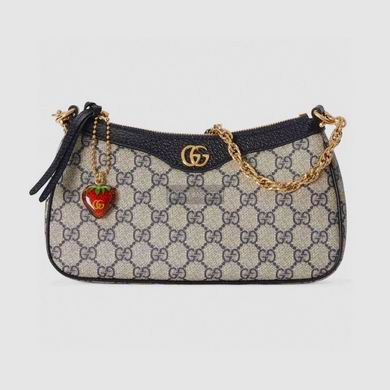 Gucci Ophidia Small Shoulder Bag in Beige and Blue GG Supreme Canvas