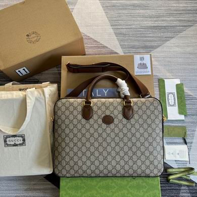 Gucci Briefcase with Interlocking G in Beige and Ebony GG Supreme Canvas