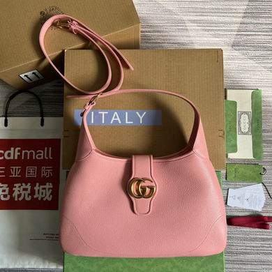 Gucci Aphrodite Large Shoulder Bag in Pink Grained Leather with Double G