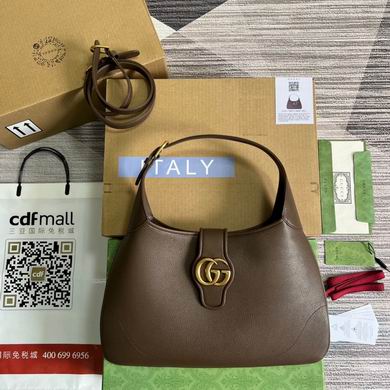 Gucci Aphrodite Large Shoulder Bag in Brown Leather with Double G