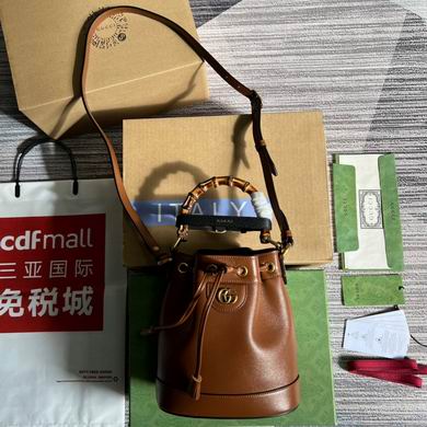 Gucci Diana Mini Bucket Bag with Bamboo Handle in Brown Leather