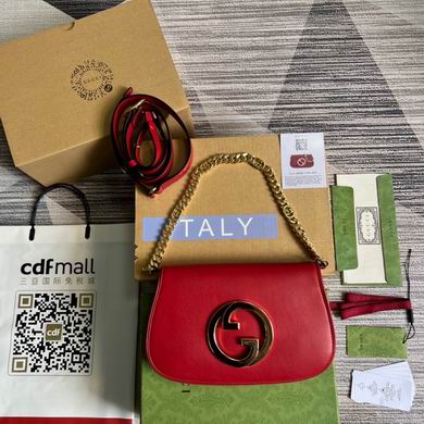 Gucci Blondie Shoulder Bag with Chain Strap in Red Leather