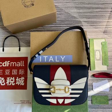 Gucci x adidas Horsebit 1955 Shoulder Bag in Navy and White Leather