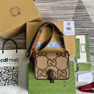 Gucci Jumbo GG Small Messenger Crossbody Bag in Camel and Ebony Canvas