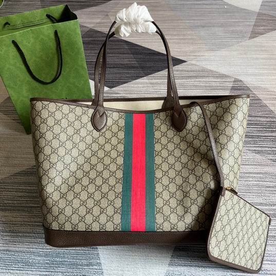Gucci Ophidia Large Tote Bag in GG Supreme Canvas with Web Stripe