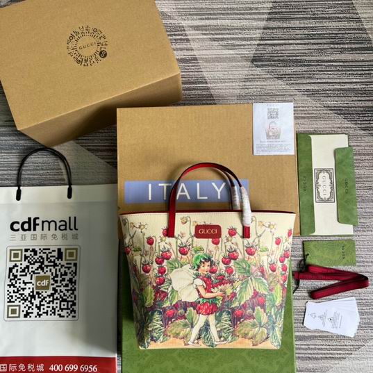 Gucci Children's Tote Bag with Strawberry Fairy Print and Red Handles