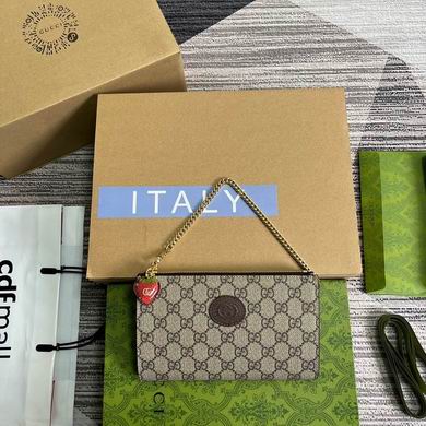 Gucci GG Supreme Mini Chain Pouch with Interlocking G and Strawberry Charm