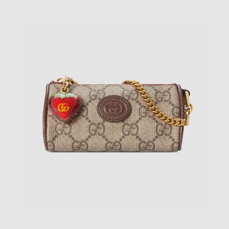 Gucci Mini Barrel Bag with Strawberry Charm in Beige GG Supreme Canvas