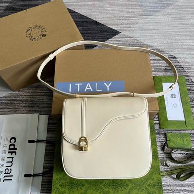 Gucci Equestrian-Inspired Small Shoulder Bag in White Leather with Gold Padlock