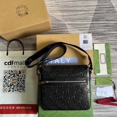 Gucci GG Embossed Small Messenger Crossbody Bag in Black Leather