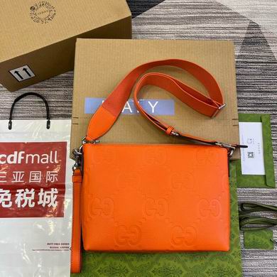 Gucci Jumbo GG Embossed Leather Messenger Crossbody Bag in Orange