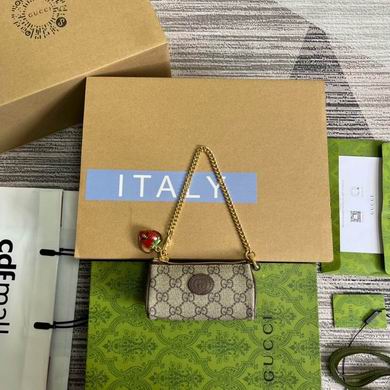 Gucci Ophidia Mini Bag in Beige and Ebony GG Supreme Canvas with Strawberry Charm