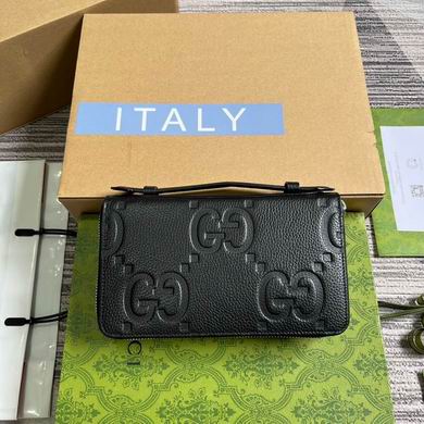 Gucci Jumbo GG Zip-Around Organizer Clutch with Top Handle in Black Leather