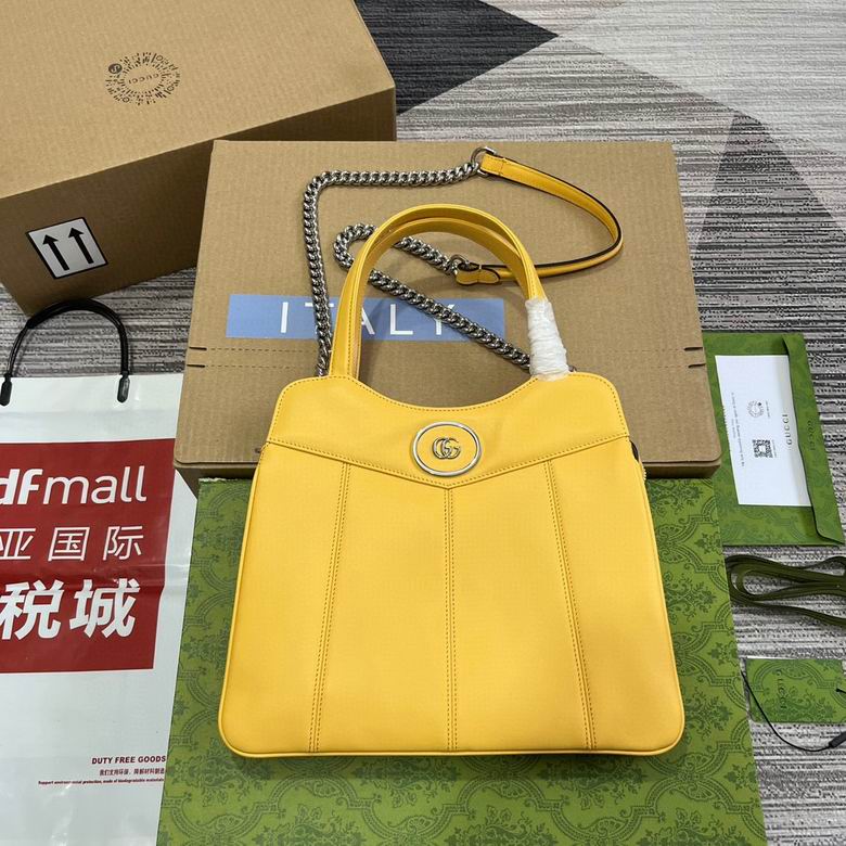 Gucci Petite GG Small Tote Bag in Yellow Leather with Chain Strap