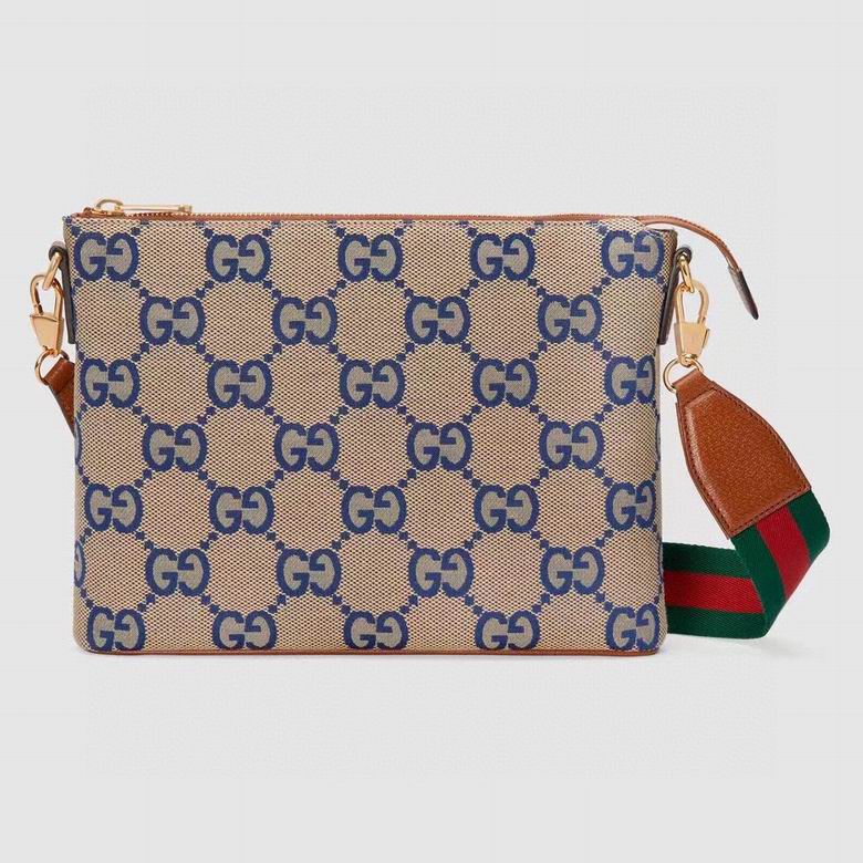 Gucci Jumbo GG Medium Messenger Crossbody Bag in Beige and Blue Canvas