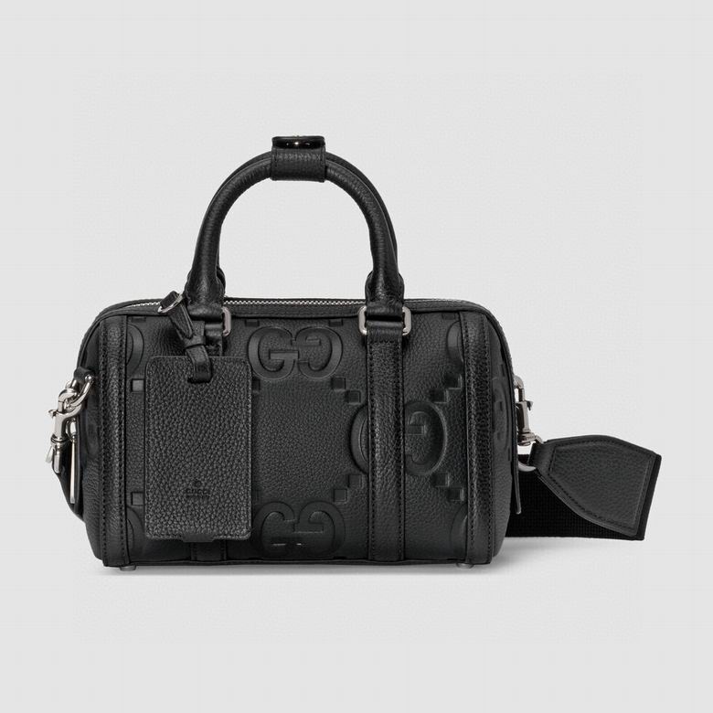 Gucci Jumbo GG Small Duffle Bag in Black Embossed Leather