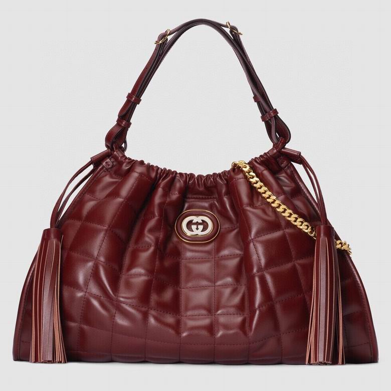 Gucci Deco Medium Tote Shoulder Bag in Burgundy Quilted Leather