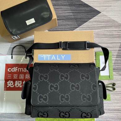 Gucci Jumbo GG Messenger Bag in Black Canvas with Leather Trim