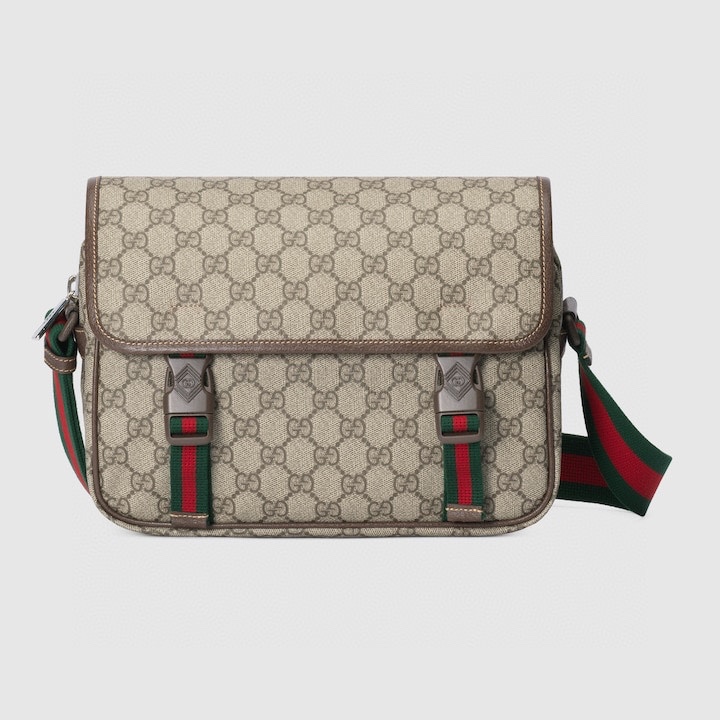 Gucci GG Supreme Messenger Bag in Beige Ebony Canvas with Web Strap