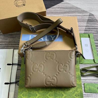 Gucci Jumbo GG Small Messenger Crossbody Bag in Taupe Embossed Leather