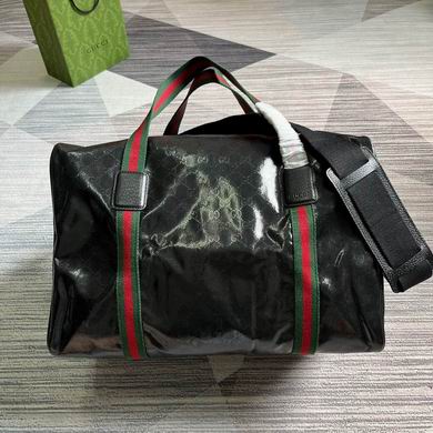 Gucci Large Duffle Bag in Black GG Crystal Canvas with Green-Red Web