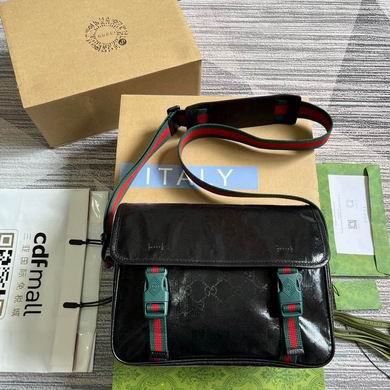 Gucci GG Crystal Messenger Crossbody Bag in Black with Green and Red Web