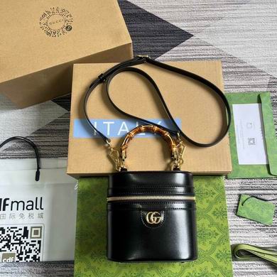 Gucci Bamboo Mini Top-Handle Vanity Bag in Black Leather