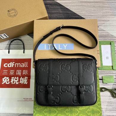 Gucci Jumbo GG Medium Messenger Bag in Black Embossed Leather