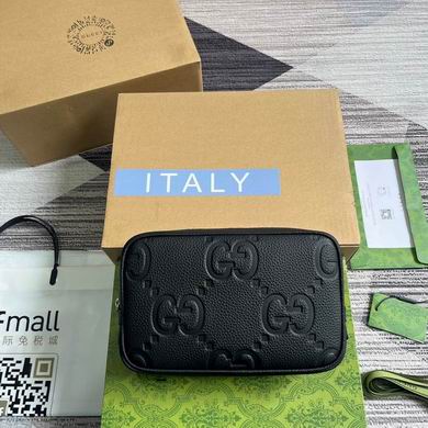Gucci Jumbo GG Embossed Camera Crossbody Bag in Black Leather