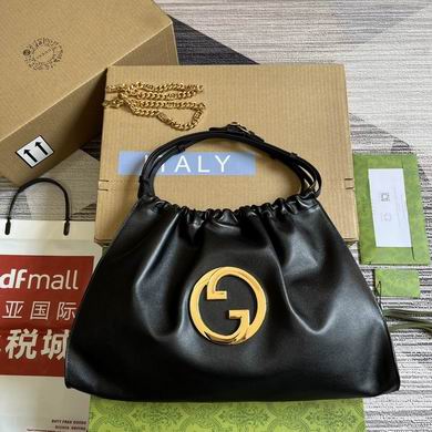 Gucci Blondie Large Shoulder Bag in Black Leather with Gold Interlocking G
