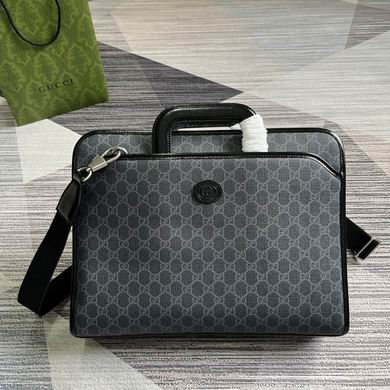 Gucci Briefcase with Interlocking G in Black and Grey GG Supreme Canvas